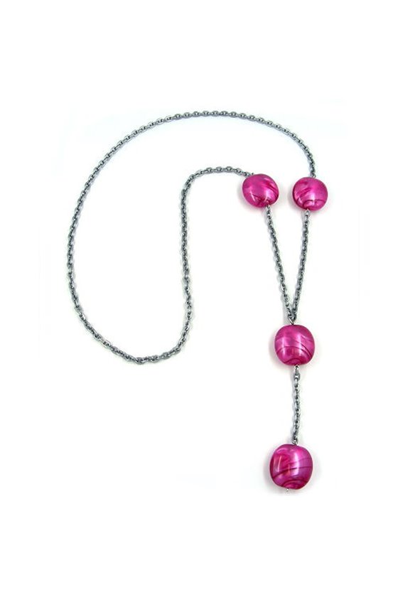 NECKLACE NUGGET-BEADS PINK-SILK-TONE 100CM