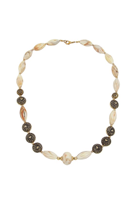 NECKLACE BEADS BEIGE-BROWN 55CM