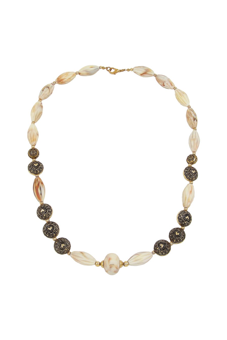 NECKLACE BEADS BEIGE-BROWN 55CM