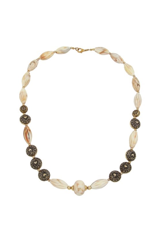 NECKLACE BEADS BEIGE-BROWN 55CM