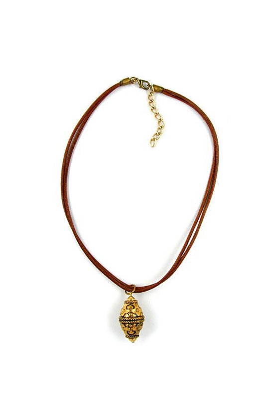 NECKLACE PENDANT ANTIQUE GOLD LEATHER CORD