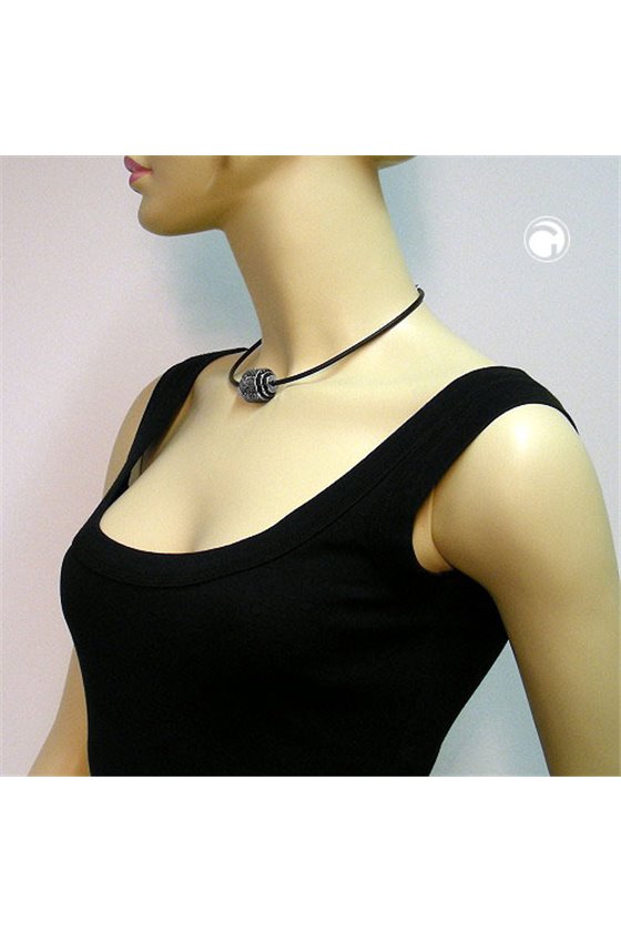 NECKLACE RUBBER 3MM ANTIQUE/ METAL LOOK
