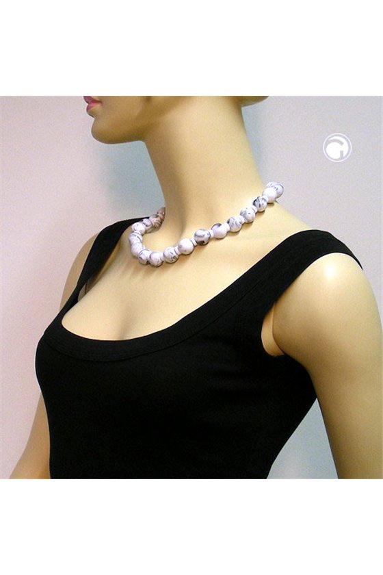 NECKLACE BEADS WHITE-BLACK-MARBLED 50CM