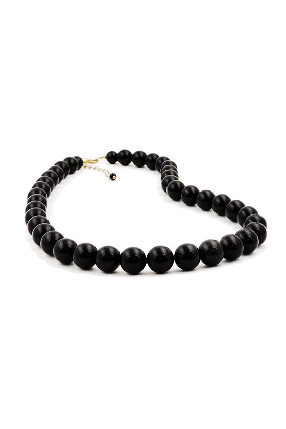 NECKLACE BEADS 12MM BLACK SHINY