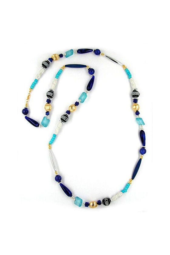NECKLACE BEADS BLUE-TURQUOISE 110CM