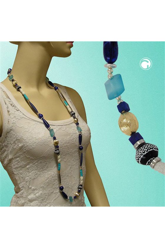 NECKLACE BEADS BLUE-TURQUOISE 110CM