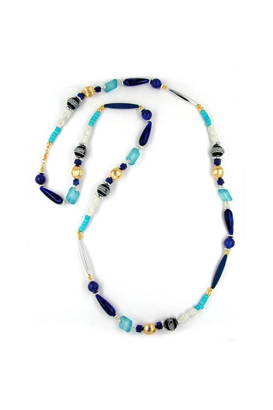 NECKLACE BEADS BLUE-TURQUOISE 110CM