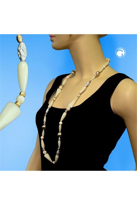 NECKLACE BEADS CREAM 96CM