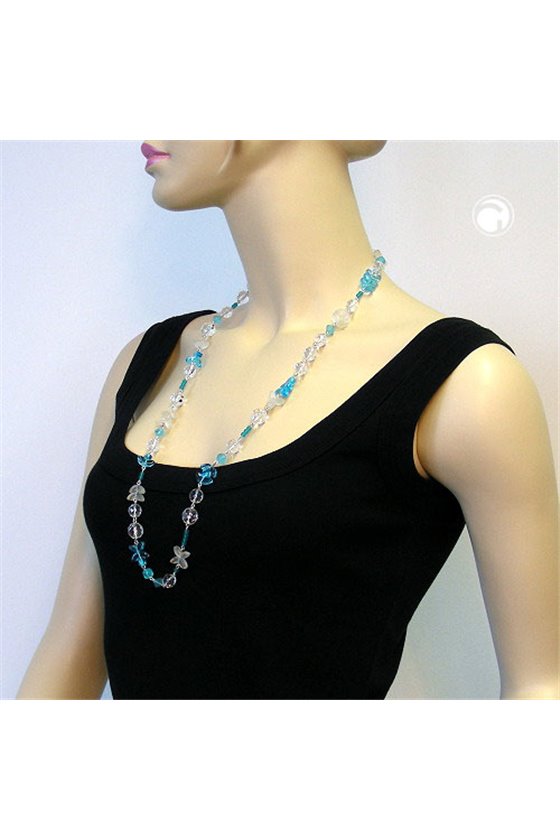 NECKLACE GLASS BEADS LIGHT BLUE 80CM
