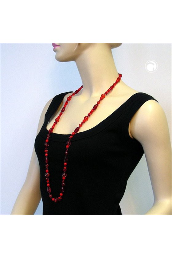 NECKLACE GLASS BEADS RED TRANSPARENT 90CM