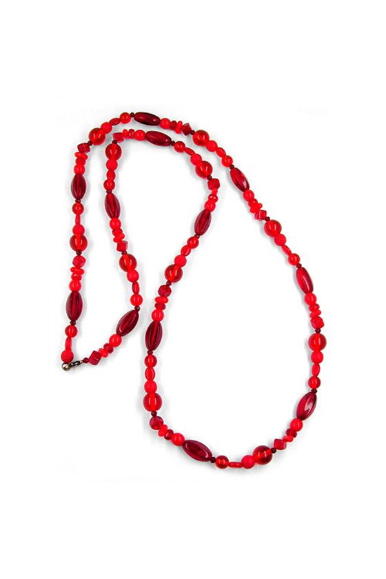 NECKLACE GLASS BEADS RED TRANSPARENT 90CM