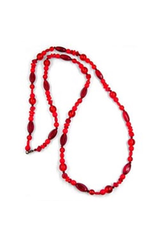 NECKLACE GLASS BEADS RED TRANSPARENT 90CM
