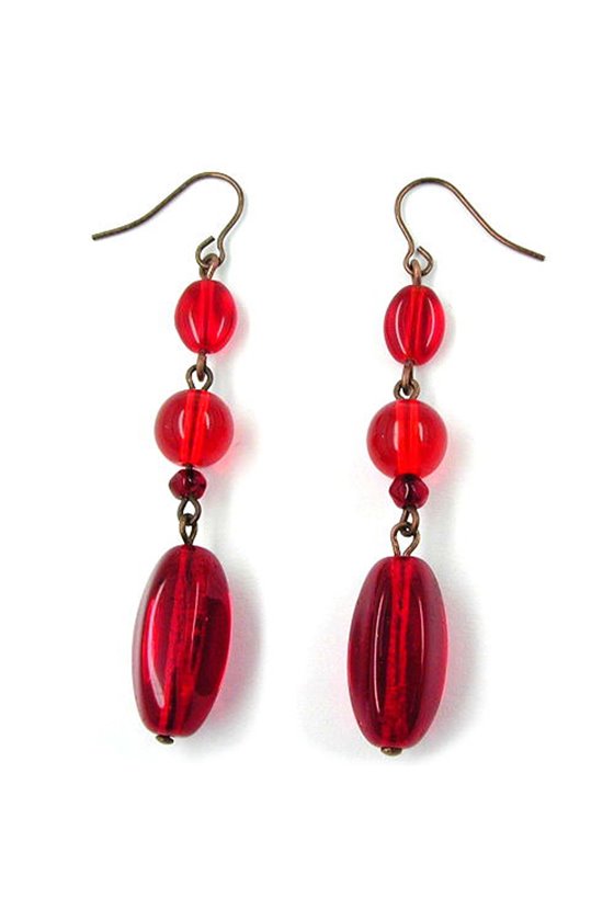 HOOK EARRINGS GLASS BEADS RED MARBLED