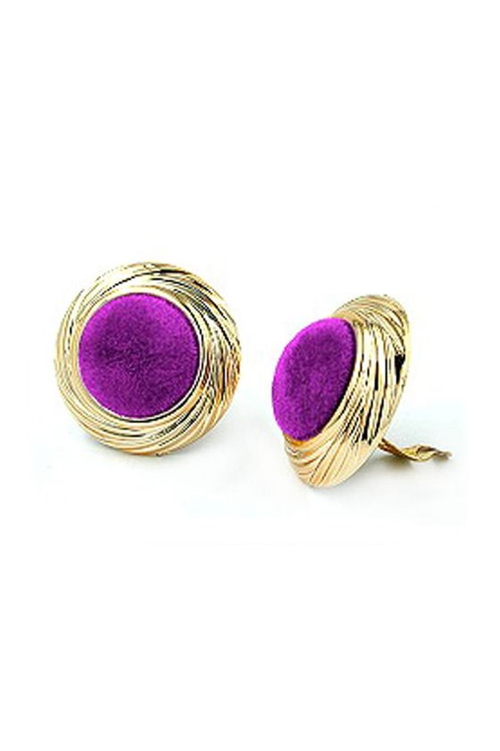 EARRING CLIP-ON VELOUR-PURPLE GOLD