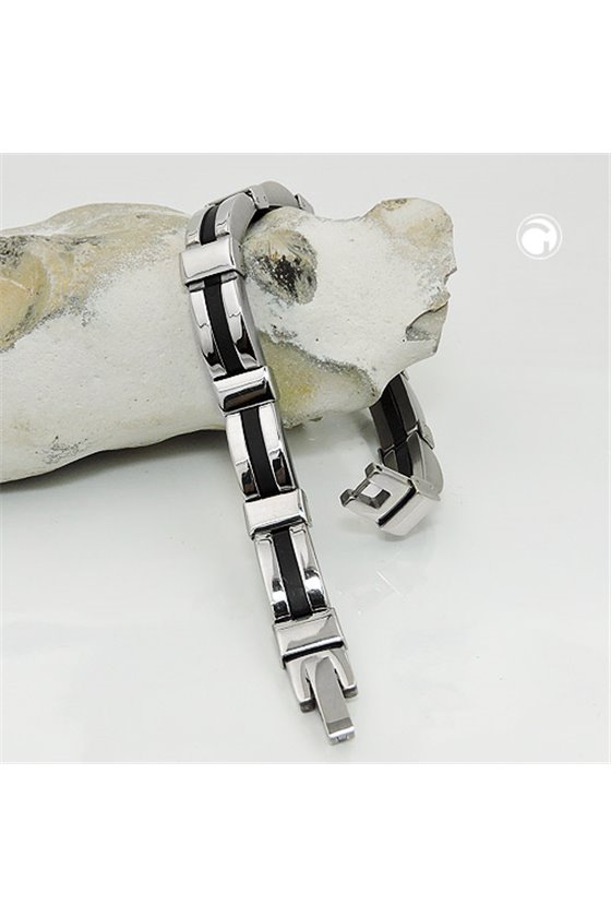 BRACELET BLACK RIBBON STAINLESS STEEL