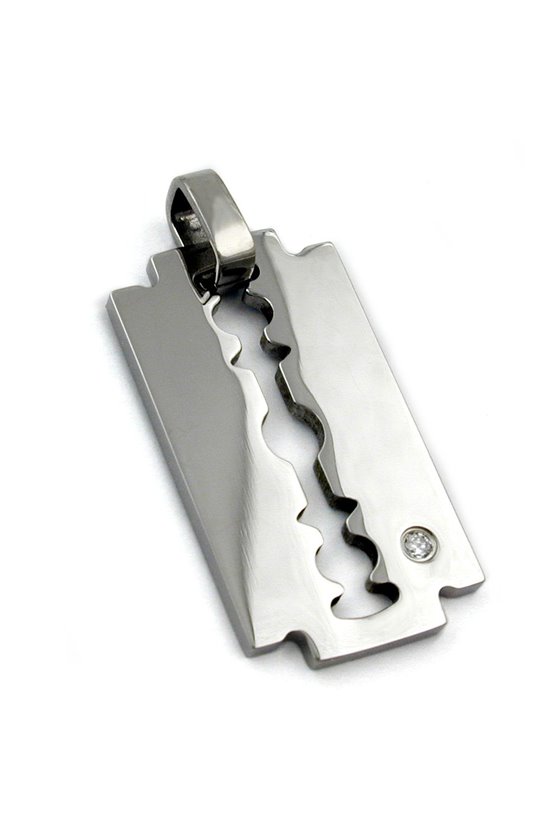 PENDANT FASHION RAZOR BLADE WITH SMALL ZIRKONIA STAINLESS STEEL