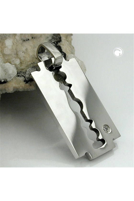 PENDANT FASHION RAZOR BLADE WITH SMALL ZIRKONIA STAINLESS STEEL