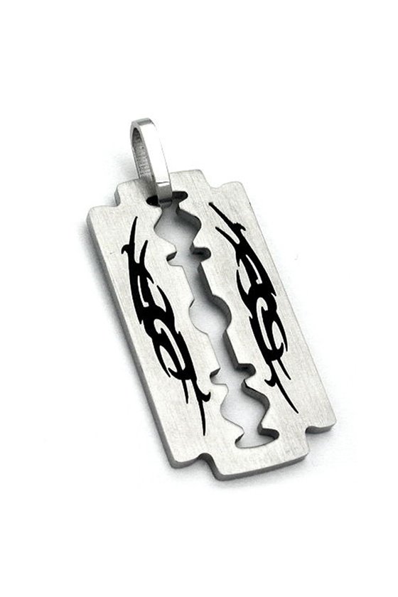 PENDANT FASHION RAZOR BLADE WITH TRIBAL STAINLESS STEEL