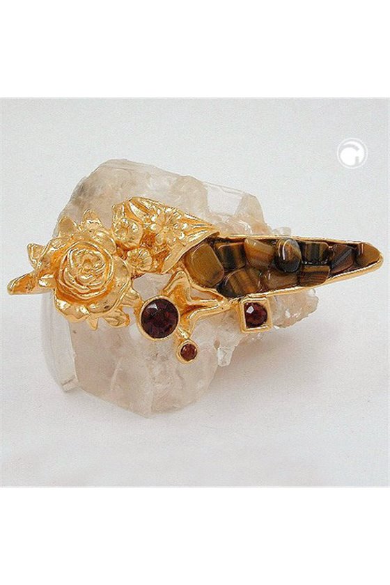 BROOCH TIGER EYE GOLD COLOURED