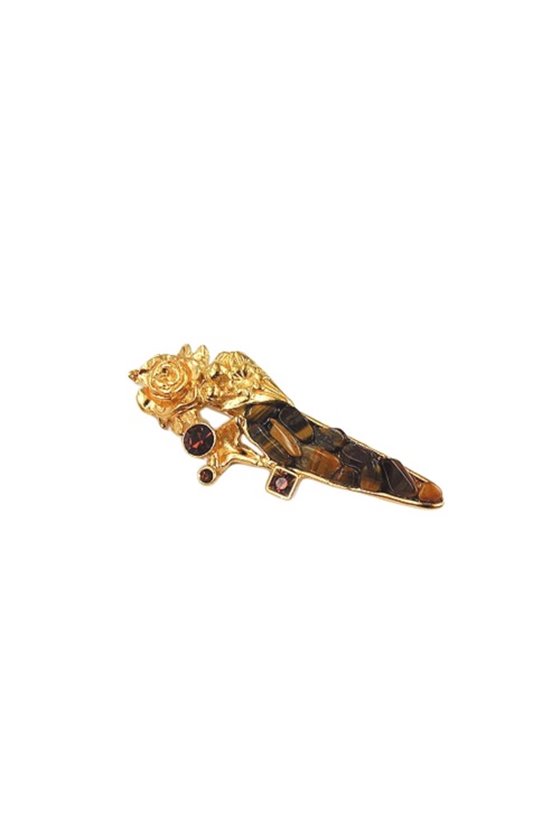 BROOCH TIGER EYE GOLD COLOURED