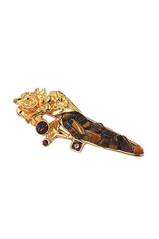 BROOCH TIGER EYE GOLD COLOURED