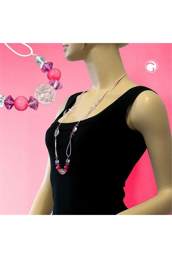 NECKLACE BEADS PINK-ROSE 90CM