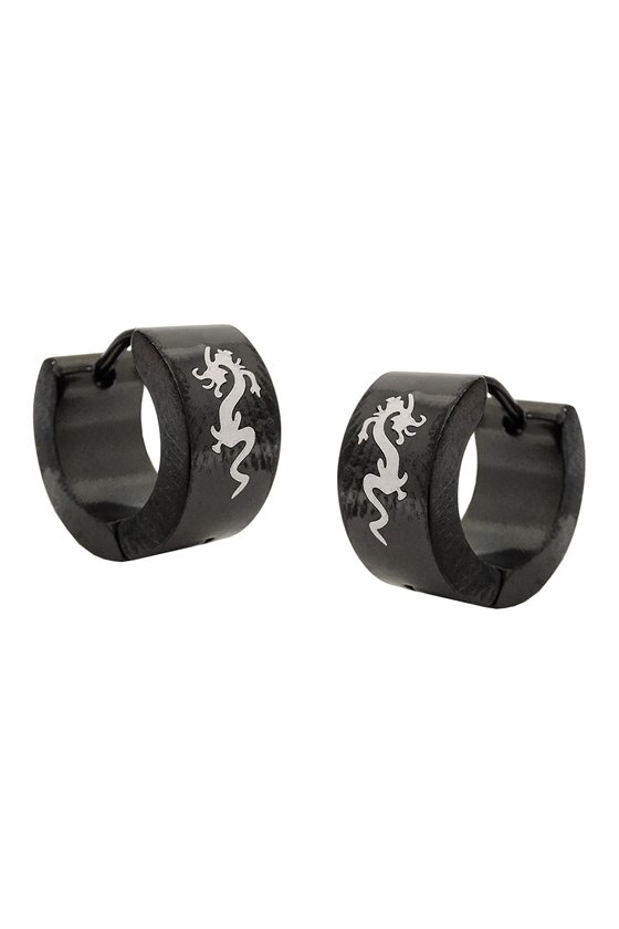 EARRINGS HOOP BLACK STAINLESS STEEL