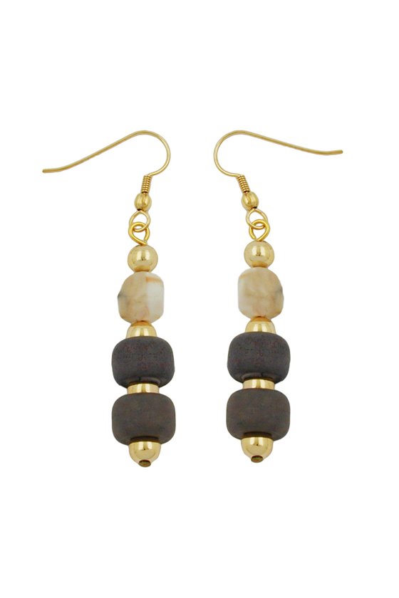 HOOK EARRINGS GREY BEIGE GOLD COLOURED