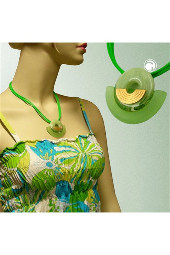 NECKLACE CRESCENT WITH DISK KIWI/ GOLD COLOURED