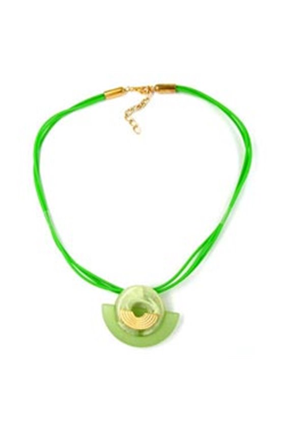 NECKLACE CRESCENT WITH DISK KIWI/ GOLD COLOURED