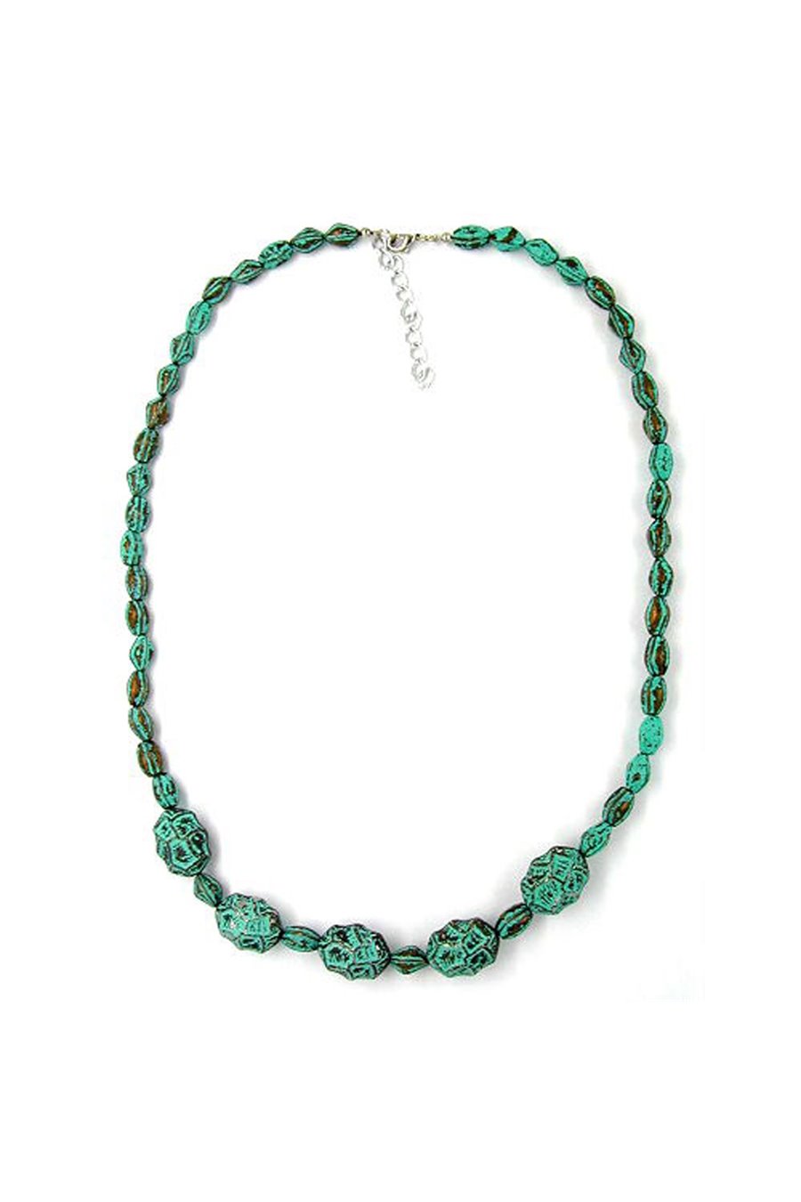 NECKLACE EYE-CATCHING BEADS GREEN-BLACK 55CM
