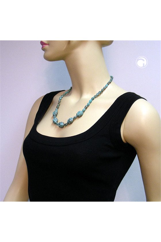NECKLACE EYE-CATCHING BEADS GREEN-BLACK 55CM