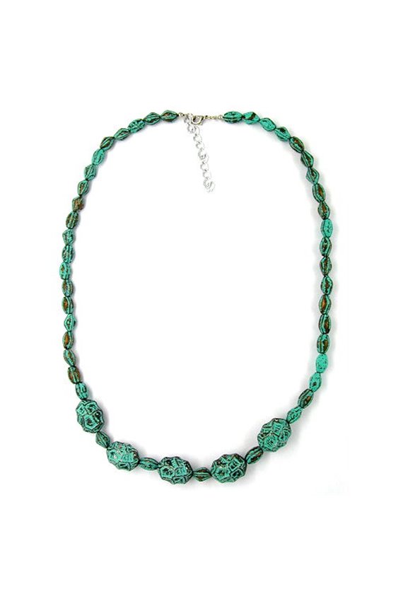 NECKLACE EYE-CATCHING BEADS GREEN-BLACK 55CM