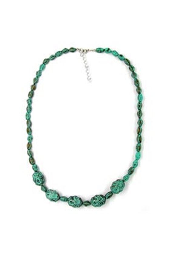 NECKLACE EYE-CATCHING BEADS GREEN-BLACK 55CM