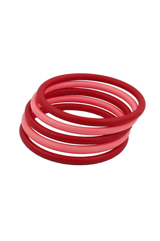 SET OF 5 BANGLES PLASTIC 2X RED AND 3X ROSE