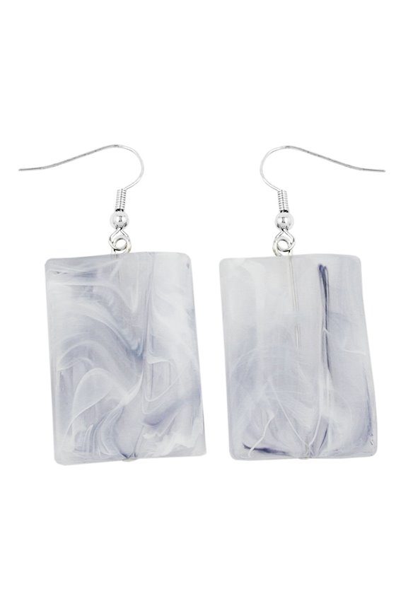 HOOK EARRINGS GRINDED RECTANGLE WHITE GREY MARBLED