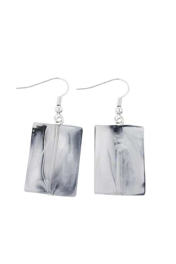 HOOK EARRINGS PILLOW BEAD BLUE WHITE MARBLED