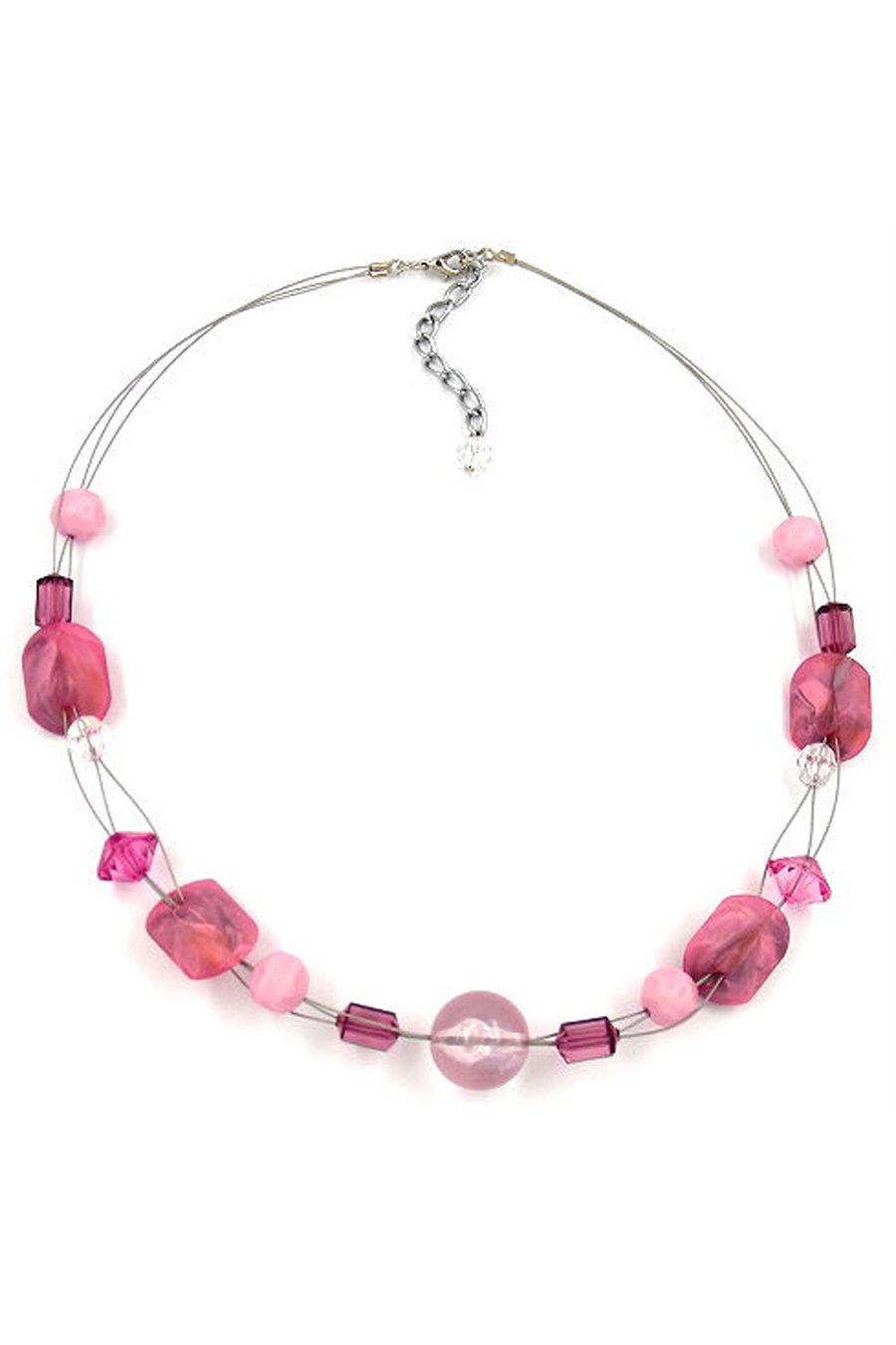 NECKLACE PINK CRASH-BEADS ON COATED FLEXIBLE WIRE 45CM