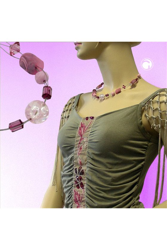 NECKLACE PINK CRASH-BEADS ON COATED FLEXIBLE WIRE 45CM