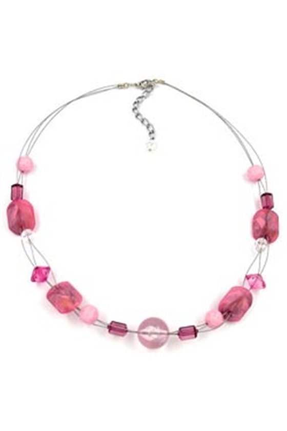 NECKLACE PINK CRASH-BEADS ON COATED FLEXIBLE WIRE 45CM