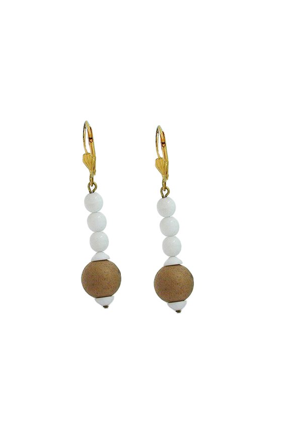LEVERBACK EARRINGS WHITE GLASS BEADS
