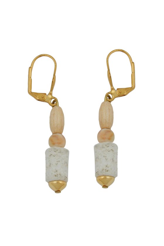LEVERBACK EARRINGS WOODEN CREAM BEAD