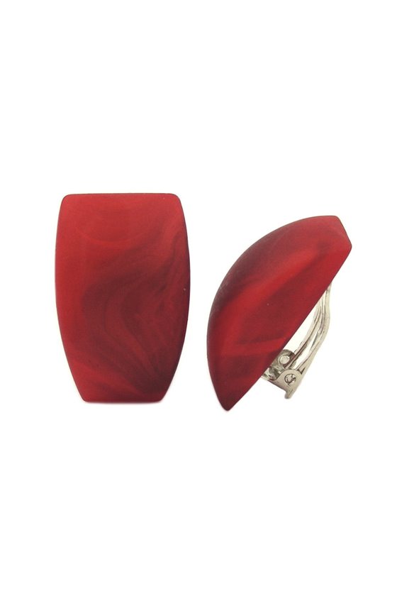 CLIP-ON EARRING TRAPEZIUM RED MARBLED MATTE