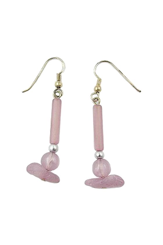 HOOK EARRINGS LILAC BEADS SILVER COLOURED