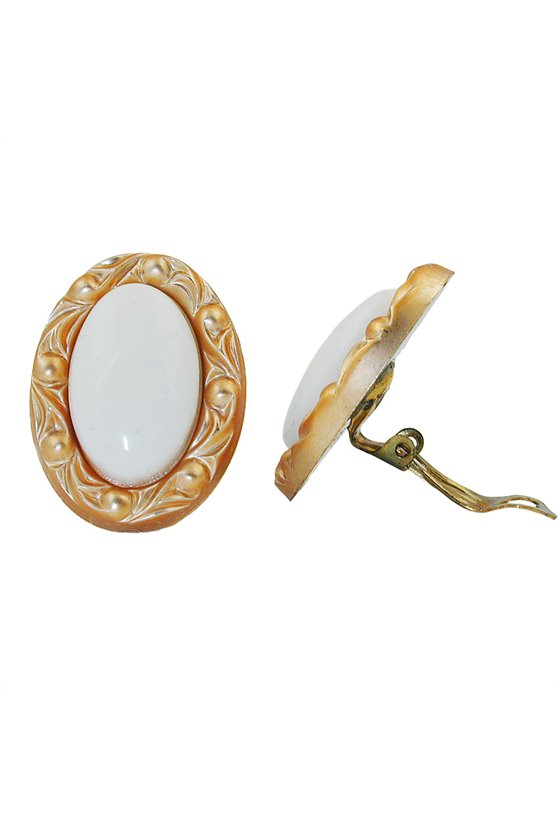 CLIP-ON EARRING WHITE AND GOLD COLORED 30X21MM