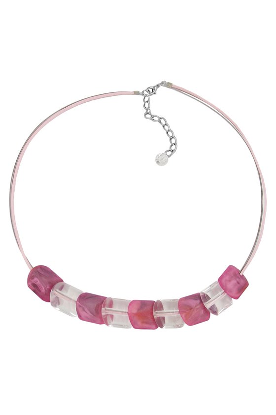 NECKLACE BEADS PINK-MARBELED 45CM