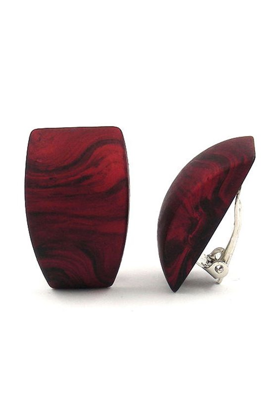 CLIP-ON EARRING TRAPEZIUM RED MARBLED