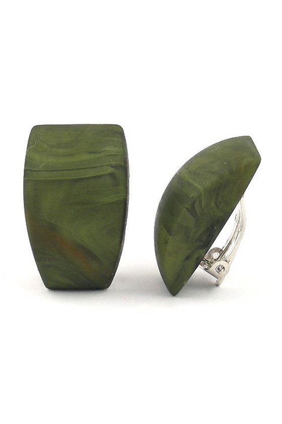 CLIP-ON EARRING TRAPEZIUM GREEN MARBLED