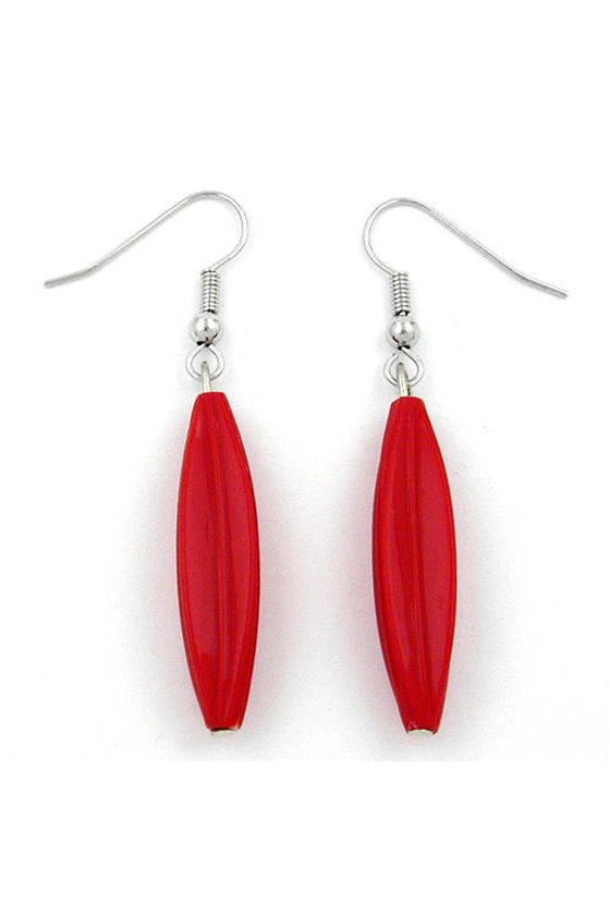 HOOK EARRINGS GROOVED OLIVE RED GLOSSY