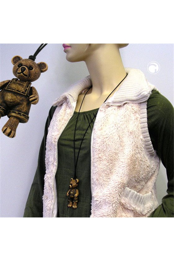 NECKLACE BEAR BEIGE & ANTIQUE BRASS 90CM